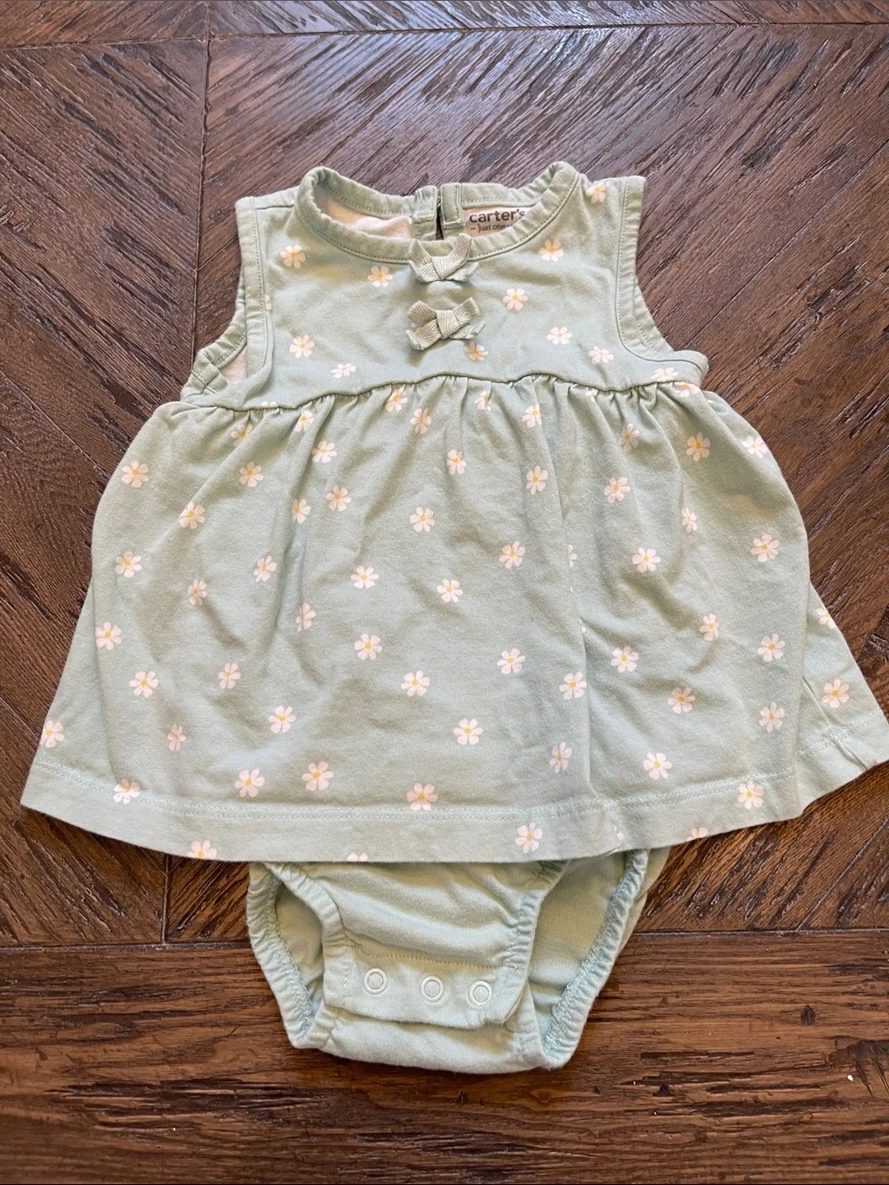 Carter's Sage Green Floral Dress Bodysuit with White Flowers